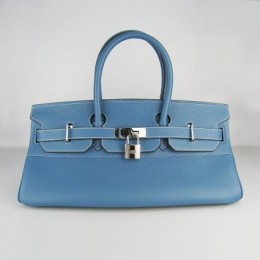 Hermes Birkin 42Cm Togo Leather Handbags Blue Silve
